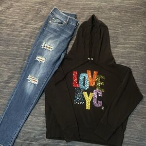 Women’s matching set.  Medium cropped hoodie and size 6 jeans.
